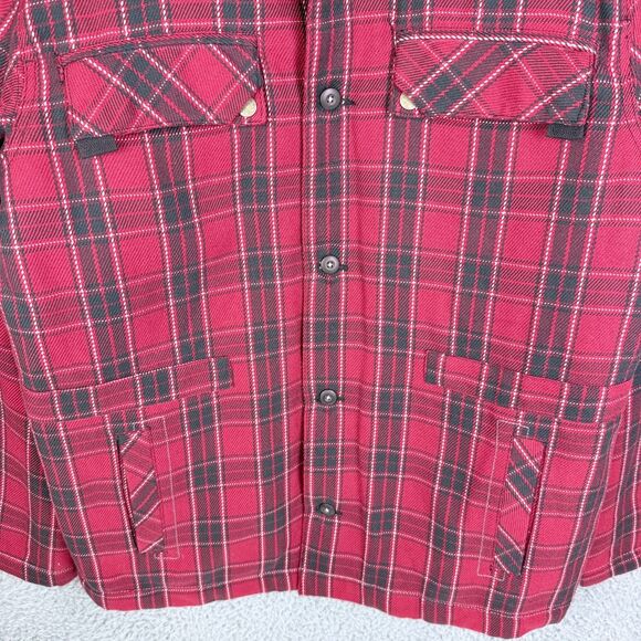 Vintage Y2K Quiksilver Quilted Flannel Shacket Red Black Plaid Mens M Surf Skate - Picture 8 of 11